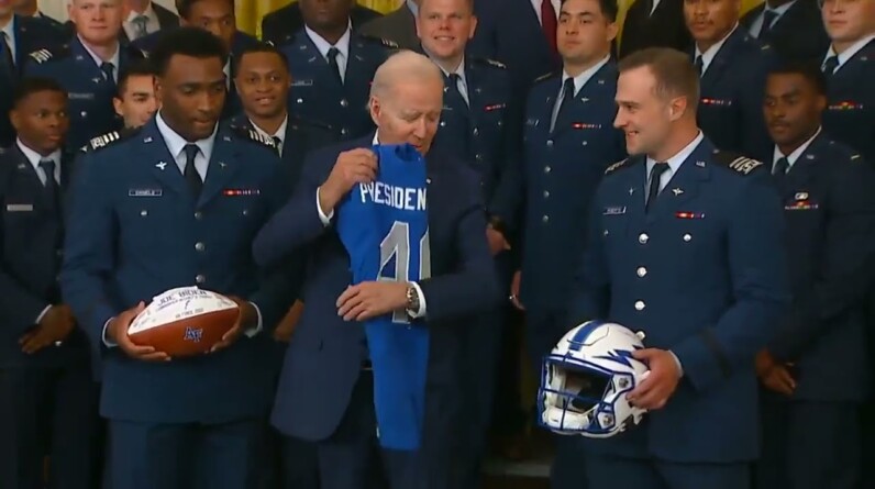 Joe Biden Tells Air Force Falcons: "Where I'm Going Tonight, I Might Need That Helmet"